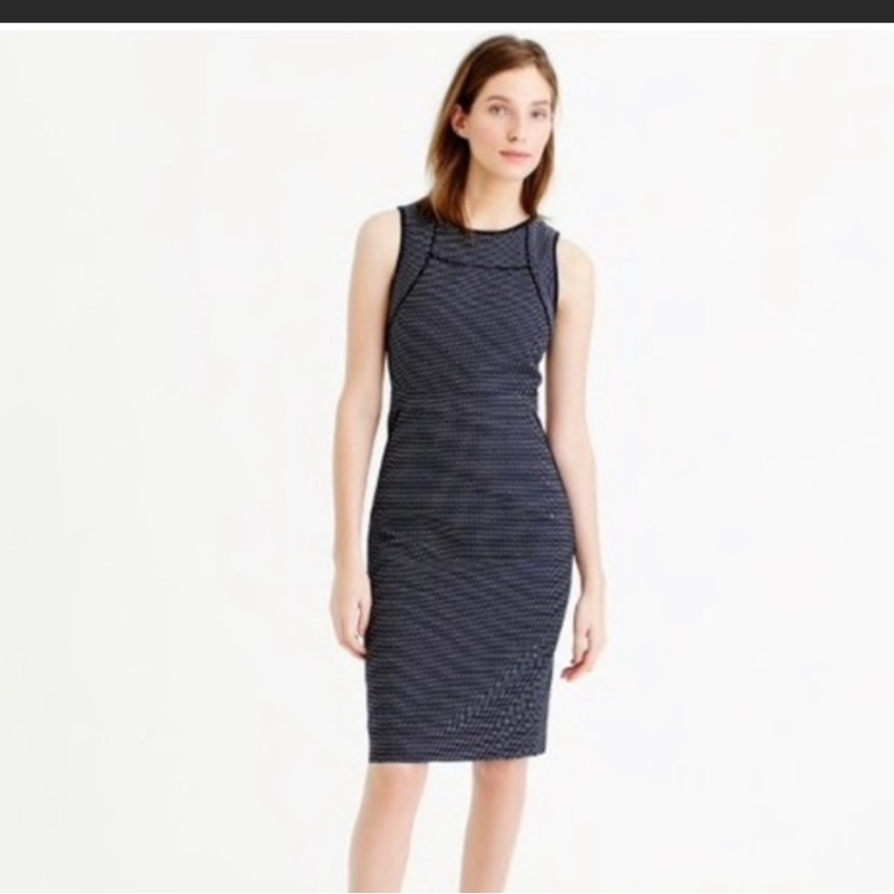 Navy polka dot J. Crew sheath dress